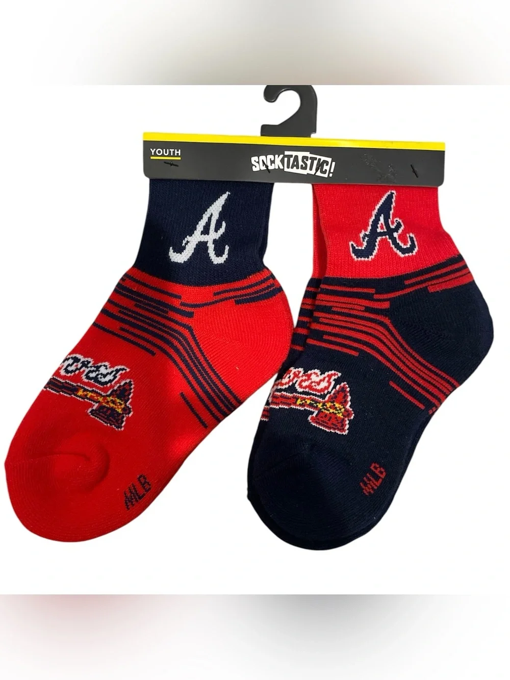Youth Atlanta Braves Red & Navy 2-Pk Ankle Socks- Youth Sz 13-3 /Women’s Sz 3-6
